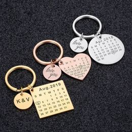 Personalised Custom KeyChain Engraved Calendar Date Stainless Steel Keyring Wedding Anniversary for Boyfriend Husband Heart Gift 240309