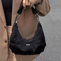 Drawstring Vintage Black Women Bag High-quality Nylon Underarm Womne Handbag Shoulder