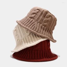 Berets Korean Visor Bucket Hat Fisherman Hand Weaving Panama Girl Sun Hats For Women Autumn And Winter Knitted Wool Basin