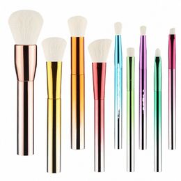 9pcs Gradient Colorful Makeup Brushes Set Soft Cosmetic Powder Eyeshadow Foundati Liquid Face Ccealer Beauty Brush Kit 84oT#