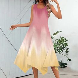 Casual Dresses Women's Tie Dye Print Dress Sleeveless Summer Maxi Tank Beach Cute Plus-size Pullover Vestido Robe