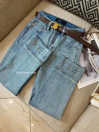 Designer Jeans High Waist Skinny Jeans White Lapel Letter Design Straight Leg Jeans WomenHigh-waisted versatile slimming jeans for women 2024 spring new style