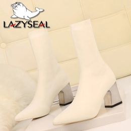 Boots LazySeal 2021 Sock Boots Knitting Stretch Boots High Heels For Women Fashion Shoes Winter Autumn Ankle Boots Booties Female