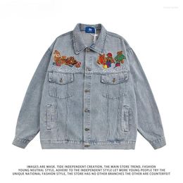 Men's Jackets Original Retro Cartoon Bear Embroidery And Women's American Jacket Autumn Loose Denim Fashion Brand Men