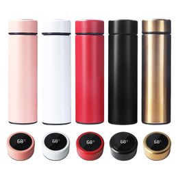 Smart Lid Water Bottle Stainless Steel Intelligent Thermos Cup Temperature Display Vacuum Portable LED Screen Soup Coffee Insulation Mugs Tumbler W0218