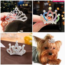 Dog Apparel 2PCS Small Hairpin Bling Rhinestone Crown Shape Pet Hair Comb Cute Head Decoration Handmade Cat Grooming Accessories