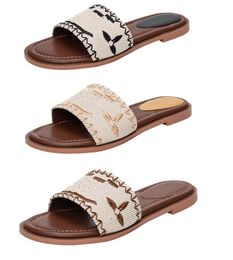 Designer Flat Sandals Luxury Slippers Womens Embroider Sandal Fashion Flip Flop Letter Slipper For Women Summer Beach Slide Ladies Low Heel Fashion Shoes 3533666