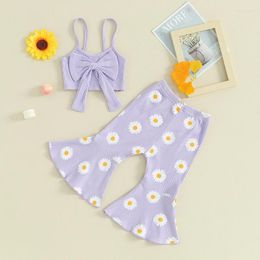 Clothing Sets Toddler Girl Clothes 18 24 Months 2T 3T 4T 5T Ribbed Knit Cute Bow Cami Top Daisy Flared Pants Spring Summer Outfits