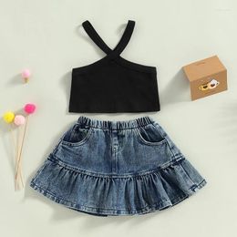 Clothing Sets Toddler Baby Girl Summer Clothes Denim Shorts 2PCS Set Sleeveless Strap Cami Crop Top Elastic Pants Outfits