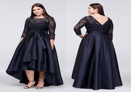 Black Plus Size High Low Formal Dresses With Half Sleeves Sheer Jewel Neck Lace Evening Gowns ALine Cheap Short Prom Dress6734740