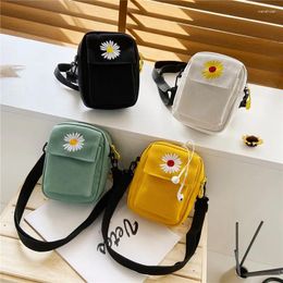 Shoulder Bags Fashion Cellphone Bag Women Embroidery Canvas Crossbody Mini Handbags Card Holder Messenger Zipper Wallet Sac