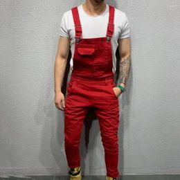 Men's Tracksuits Men Jumpsuit Solid Color Streetwear Skin-friendly Full Length Mid Rise Cargo For Daily Wear