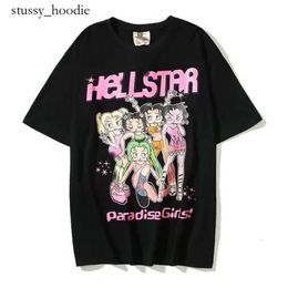 Hellstar Hoodies Designer Shirts Men Loose Hoodie Tees High Street T Shirt Rapper Wash Grey Heavy Craft Unisex Short Sleeve Women Pullover Tshirts 6838