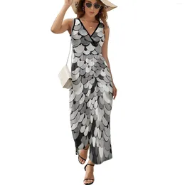 Casual Dresses Silver Sequins Sleeveless Dress Women's Summer Long Ladies 2024