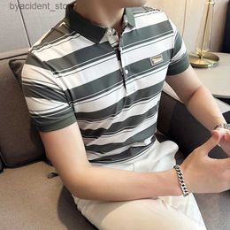Men's Polos New Summer Men Classic Striped Polo Mens Cotton Short-Sleeved Embroidered Business Casual Hot Polo Shirt Male S-4XL L240320