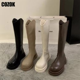 Boots Casual Thigh High Boots Female 2023 New Ladies Thick Sole Knight Knee High Boots Flats Heels Women Shoes Designer Autumn Winter