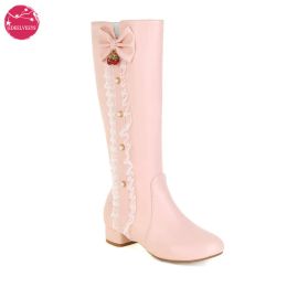 Boots Women's High Boots Autumn Winter Side Zipper Kneehigh Bootie Shoes Students Girls Sweet Bow Strawberry Princess Cosplay Wear