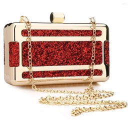 Shoulder Bags 2024 Sequined Box Clutch Women Fashion Luxury Chain Sgoulder Evening Party Clutches Elegant Red Rhinestone Purse Bag