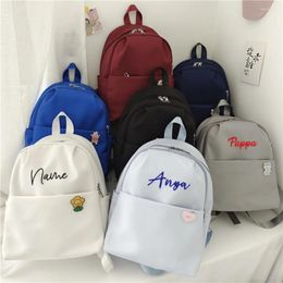 Backpack Embroidered Name College Student Solid Color Boys And Girls Outdoor Travel Customized Free Text Gift Pack