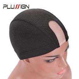 Hairnets Plussign 10Pcs Wholesale Spandex Mesh Dome Wig Cap Elastic Hair Net Glueless Hairnet Wig Cap For Making Wigs Black U Part Caps