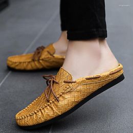 Casual Shoes Outdoor Leather Mens Loafers Slippers Comfortable Half For Men Slide Slipper Designer Lightweight Driving Man