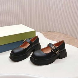 Soles, Thick Heels, Mary Jane Shoes, Height Increase, Versatile Single Women, Spring 2024 New Style, One Line Buckle Genuine Small Leather Shoes for Women