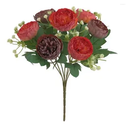 Decorative Flowers Uv-resistant Artificial Floral Decor Realistic Peonies Branch With Stem 7 Head Faux For Home