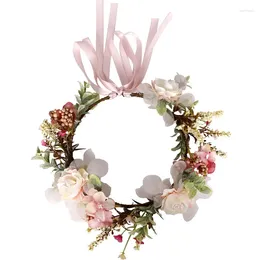 Hair Accessories Children's Headdress Wreath Headband Pink Ribbon Bow Flower