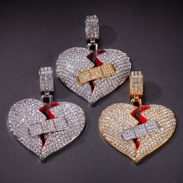 New Mens Heart Pendant Necklace Iced Out Heart Pendant Necklace Fashion Broken Heart Bandage Necklace Jewelry243r