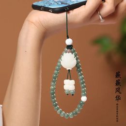 Creative Design Personality Female Mobile Phone Chain Lanyard Short Rope Bead Bracelet Bodhi Lotus Hanging Wrist Bracelet 240315