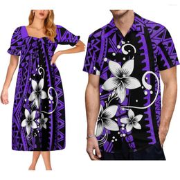 Party Dresses Women'S Puffy Sleeve Dress Polynesian Tribe Couple Set Short With Men'S Shirt