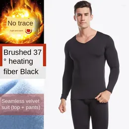 Men's Thermal Underwear Seamless Suit V-neck Elastic Slim Winter Plus Velvet Heating Long Warm Clothing