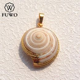 Pendant Necklaces FUWO Wholesale Natural Trumpet Shell Golden Plated Off Center Drilled Spiral Accessories For Jewelry Making 5Pcs PD535