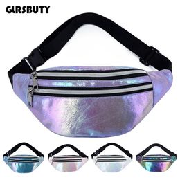 2020 Holographic Fanny Pack Hologram Waist Bag Laser PU Beach Traverl Banana Hip Bum Zip Waistbags Women Belt Bag for Girls299H