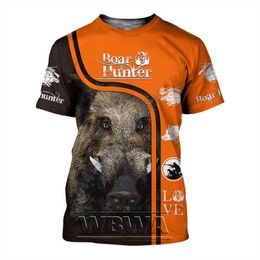 New Wild Boar 3D Digital T-shirt for Mens Round Neck Personalised Fashion Short Sleeve Shirt Straight