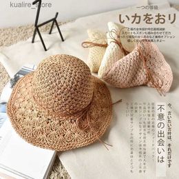 Wide Brim Hats Bucket Hats Good Quality Hand Hook Parent-child Straw Sun Hat Women Childrens New Bowknot Shade Hat Sunscreen Foldable Beach Hat GH-656 L240322