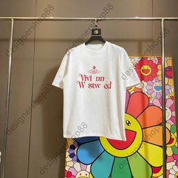 Tik Tok Influencer Same Designer Brand Pure Cotton Vivien Empress Dowager Summer New Loose Casual Letter Printed Short Sleeved Couple T-shirt Women Girl