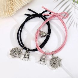 Link Bracelets 2Pcs/set Magnetic Matching Couple Gift Jewelry Halloween Spider Web Charms