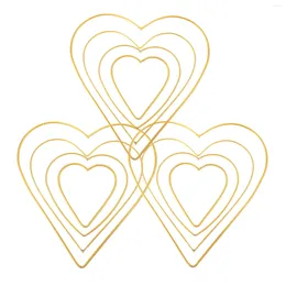 Decorative Figurines 12pcs Heart Shaped Wire Wreath Frame Metal Ring Form Macrame Making Rings For Wedding Mother Day Holiday Decor ( Golden