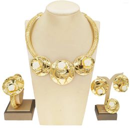 Necklace Earrings Set Gold Plated Brazilian Jewellery High Quality For Women White Flower African Party Accessories Wedding Birthday Gift