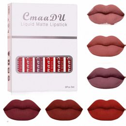 cmaadu 6Pcs/Set Matte N-stick Cup Waterproof Lipstick Lg-Lasting Liquid Pigmented Lip Gloss Maquillajes Para Mujer DC05 l1Hv#