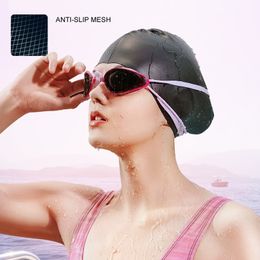 수영 모자 세련된 방수 실리콘 스포츠 성인 긴 머리 유니니스 유석 귀 보호 수영 모자 남성과 여성