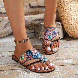 Slippers Ethnic Women's Flip Flops Summer Flat Fashion Flower Ladies Shoes Outdoor Beach Big Size Promotion