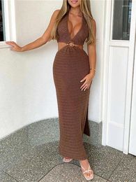 Casual Dresses Fashion Women Sexy Cut Out Dress Sleeveless Hollow Bodycon Halter Neck Backless Slim Fit Night Party Beach Sundress