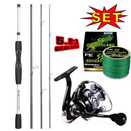 Combo Sougayilang White Spinning Fishing Rod and Reel Set 4 Section Lure Fishing Rod EVA Handle Spinning Fishing Reel for Bass pesca