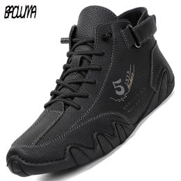 Boots Fashion Men Shoes Brand Men's Leather Boots Breathable Leather Men Ankle Boots Handmade Motorcycle Boots Outdoor Men's Sneakers