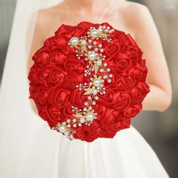 Decorative Flowers Red Wedding Bouquet Rhinestone Bride And Bridesmaid Hand Handmade Bridal Party Decoration