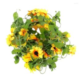Decorative Flowers 2Pcs Artificial Sunflower Garland Flower Vine For Home Wedding Garden Decoration