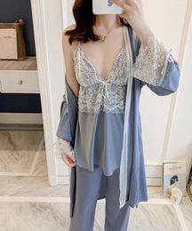 QWeek Silk Pijamas Majer Sleep Fainer Pejamas Seksowna koronkowa odzież nocna ubrania domowe ubrania satynowe piżamę dla kobiet 2020 odzież domowa T202629304