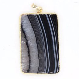 Pendant Necklaces 100-Unique 1 Pcs Light Yellow Gold Color Rectangle Shape Sripe Black Agates For Party Gift Jewelry